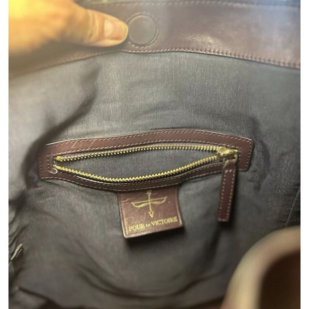 Pour La Victoire Leather Nouveau Shoulder Handbag Tote Zipper Detail Mauve Brown - Picture 8 of 12
